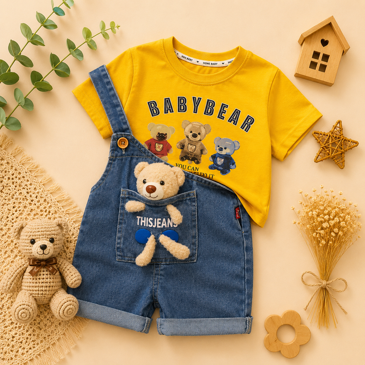 ست تیشرت و بیلر جین تدی وارداتی برندhone baby