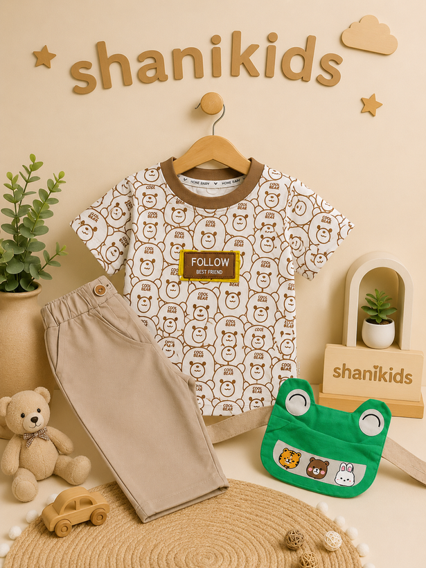 ست تیشرت وشلوارک کتان و کمری فانتزی پسرانه وارداتی برند hone baby