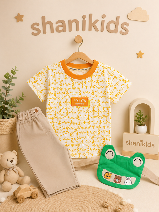 ست تیشرت وشلوارک کتان و کمری فانتزی پسرانه وارداتی برند hone baby
