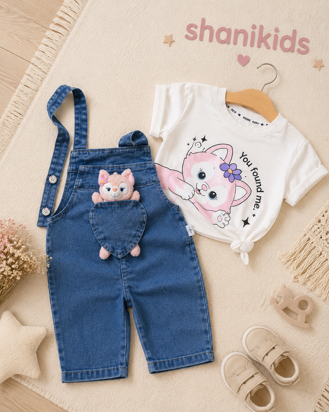 ست تیشرت و بیلر جین خرگوش صورتی برند وارداتی hone baby