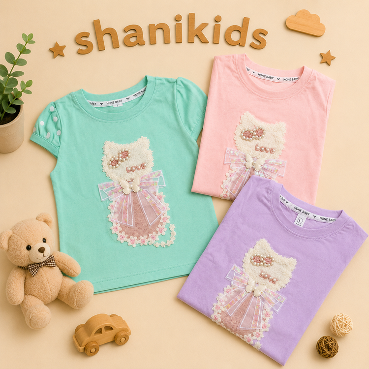ست تیشرت و شلوارک دخترانه کیتی از برند وارداتی hone baby