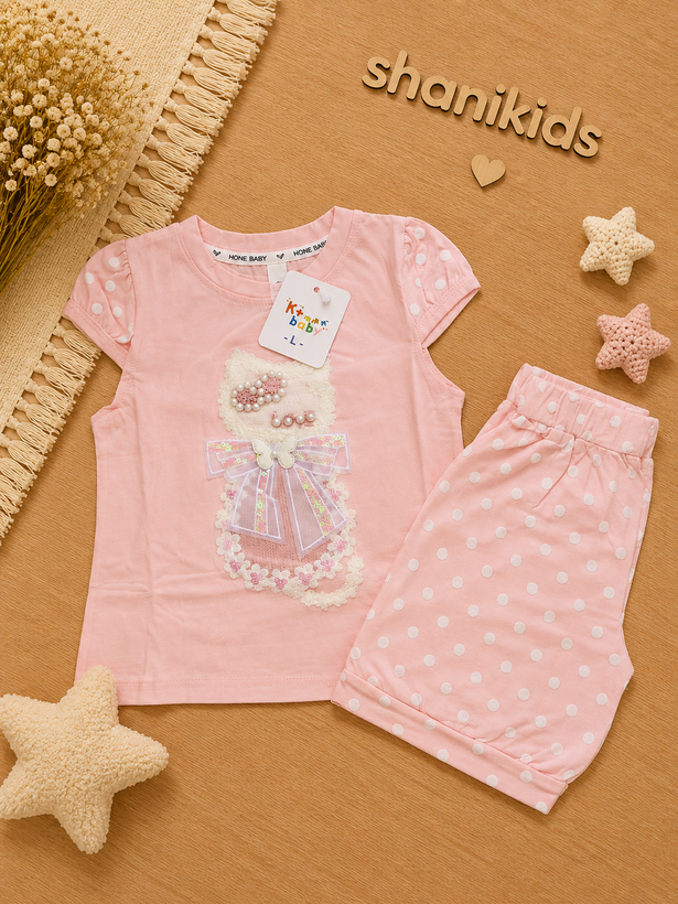 ست تیشرت و شلوارک دخترانه کیتی از برند وارداتی hone baby