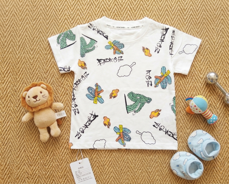 تیشرت بچگانه پسرانه نخ پنبه وارداتی آستین کوتاه برندhone baby